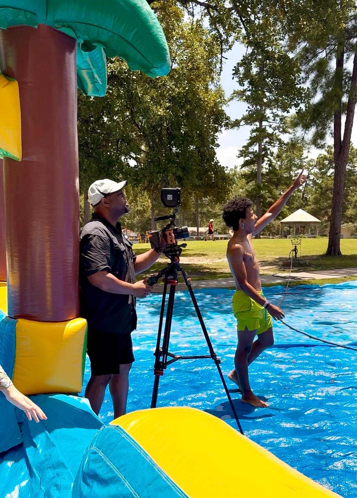 Camera setup at the splash pad during SR Marketing’s Louisiana Lions Camp production