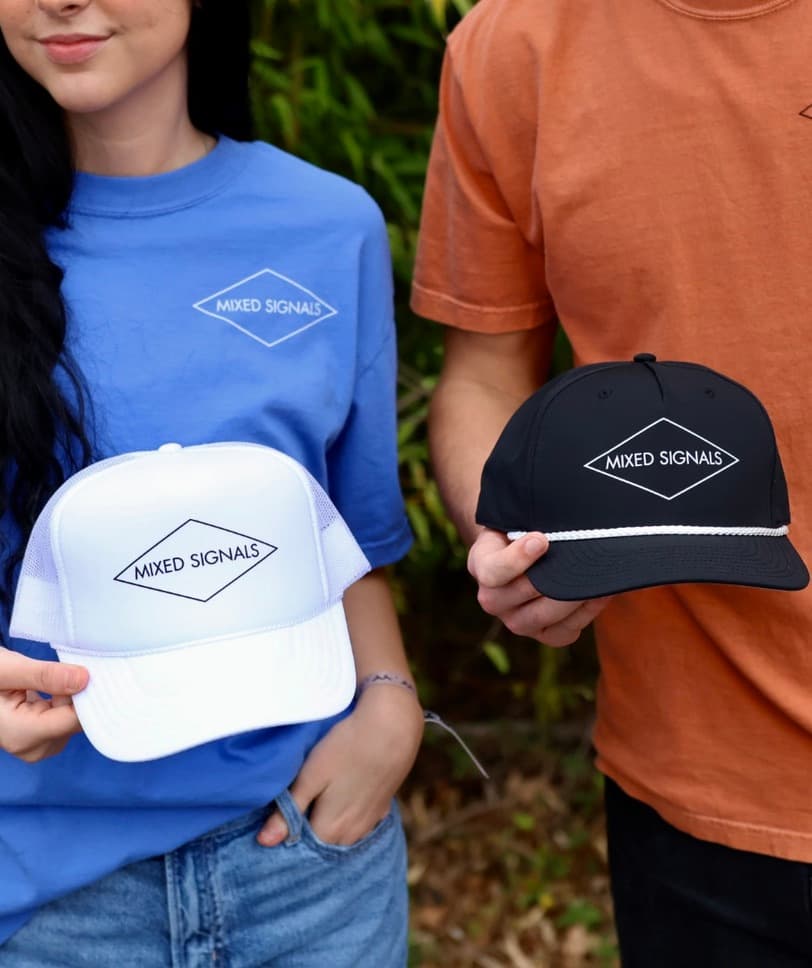 Mixed Signals Apparel branded tees and caps worn on location