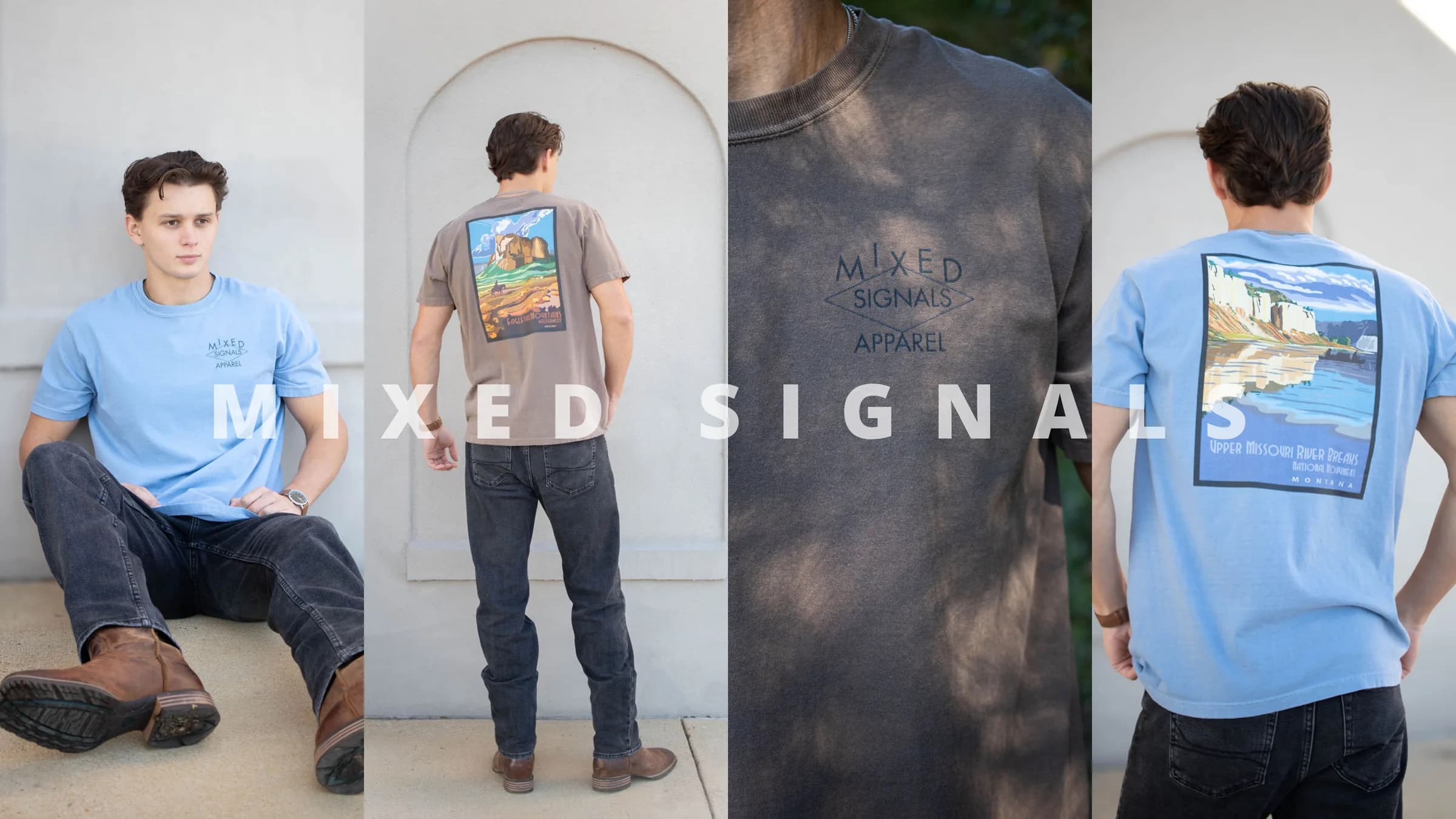 Mixed Signals Apparel lifestyle campaign — models wearing the tee collection
