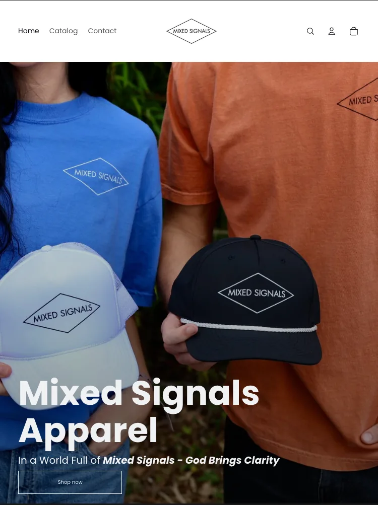 Mixed Signals Apparel online storefront homepage