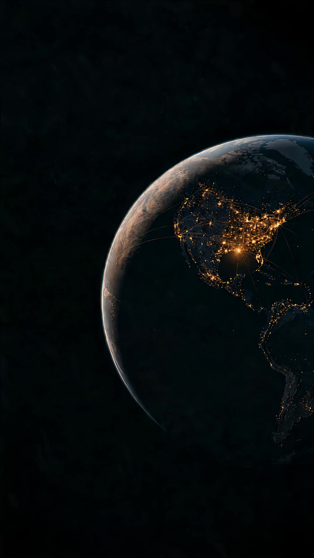 Earth from orbit at night, one point on the Gulf South burning brighter than the rest